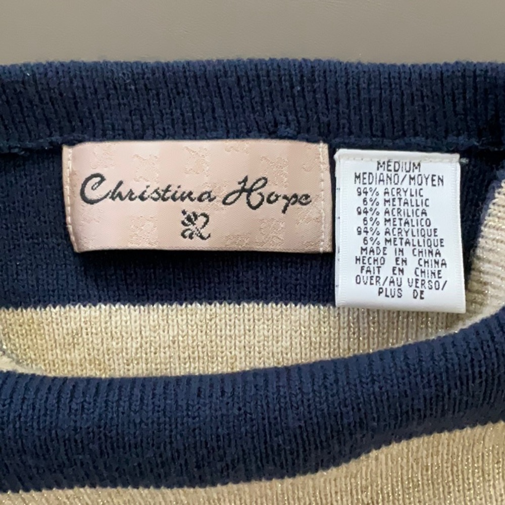 Christina Hope Navy Metallic Gold Stripe Knit Top & Gold Knit Pants Women Sz M - Picture 6 of 15